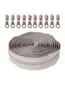 Zíper de 450 cm/177,16 polegadas com 10 cabeças de zíper prateadas, zíper de nylon de cor sólida nº 5 disponível em 7 cores, incluindo branco, preto e bege, adequado para roupas, bolsas, tecidos para o lar e projetos DIY