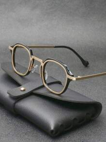 1pc Retro Luxury Metal Patchwork Handmade Eyeglasses Frame, Suitable For Daily Wear, Computer & Mobile Phone - Black Gold - View 1