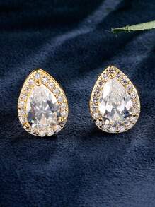 2 piezas Pendientes de botón con forma de gota de agua de circonita cúbica para hombres, de moda y versátiles para uso diario