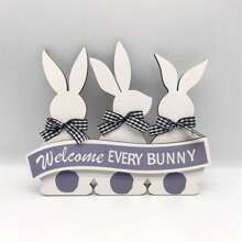 1 件木制复活节工艺品字母兔子装饰复活节快乐派对装饰欢迎每只兔子吊坠蓝色/粉色兔头吊坠适合节日气氛装饰 - 彩色 - 查看 2