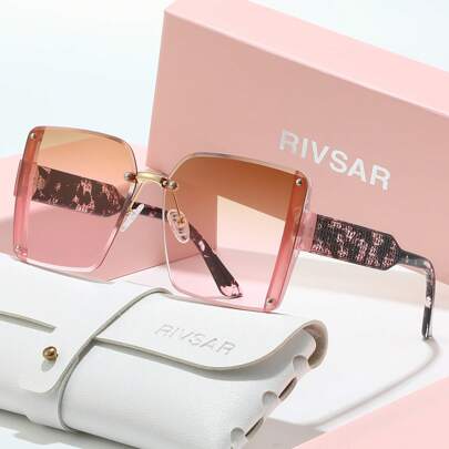 Rivsar 时尚女士太阳镜，高清偏光无框渐变太阳镜，采用TAC材质，轻便舒适，适合驾驶、户外活动、派对、优雅场合、摄影、旅行、休闲，是送给女性的理想礼物（生日、情人节、夏季、婚礼、斋月），日常及特殊场合皆宜，时尚镜框，佩戴舒适，简约百搭，送礼佳品，高端品牌节日礼品精品太阳镜，夏季套装，礼盒套装，教师节，返校季。