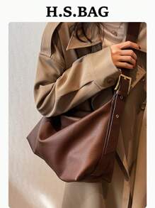 Borsa a tracolla e a secchiello in pelle morbida con chiusura a cerniera, di grande capacità, minimalista e alla moda, adatta per l'uso quotidiano, casual, versatile, con lunghezza della tracolla regolabile, in pelle PU, stile college per studenti universitari