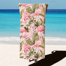 1pc Oversized Flamingo Printed Beach Towel, Extra Large Ultra Soft Quick Dry Beach Blanket - Skin-Friendly And Portable, Suitable For Fun Trips, Yoga, Picnics And Pool Parties