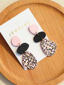 1 Cặp Hoa tai Acrylic màu hồng họa tiết da báo dành cho nữ, Thiết kế - Nhiều màu - Xem 4
