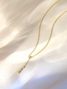 1pc S925 Sterling Silver Y-Shape Diamond Necklace, Women's Birthday Gift Jewelry - Gold - View 5