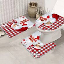 4pcs Christmas Grandpa Curtain Shower Curtain Decoration, Beautiful Housewarming Gift Modern Home Decoration, Waterproof Shower Curtain And Toilet Floor Mat Three Pieces Set With 12 Shower Curtain Hooks Home Bathroom Decor Fall Decor Bathroom Accessories Back To School