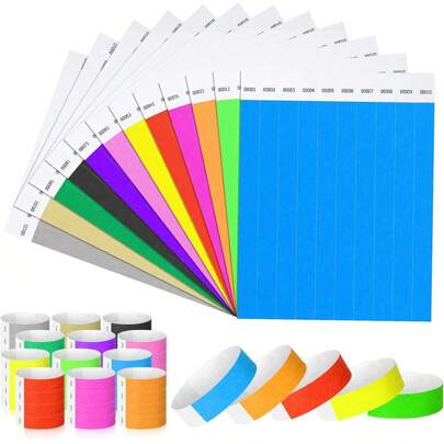 100/500 piezas Pulsera de papel luminoso desechable de Tyvek - Pulsera de identificación resistente al desgarre, ajustable para fiestas, parques de atracciones, festivales, entradas a conciertos, adecuada para San Valentín, Halloween, Navidad