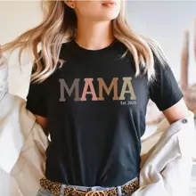 Comfort Colors T-Shirts  Mama Est Date Shirt, Plus Sized T-Shirts Mama Tshirt, Mama Est Shirt, Mother Gift Shirt, Mama Est Tees, Mom Established Shirt, Gift For Mom - Black - View 1