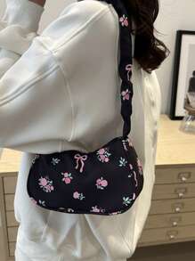 手提斜挎单肩女士甜美碎花包,蝴蝶结花卉图案,手提包,腋下包,方包,单肩包,手提包,旅行必备,大容量手提包 - 彩色 - 查看 2