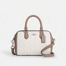 Coach Rowan 17 Logo Zip Fechamento Couro Liso Ombro Crossbody Tote Mini Mulheres Giz E Taupe