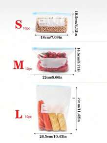 65pcs/30pcs/10pcs 保鲜袋，双密封保鲜袋，透明食品包装塑料密封袋，谷物，肉类，水果和蔬菜，双肋保鲜袋，水果和蔬菜冷冻袋，厚密封袋，冰箱分装密实袋，可抽取食品袋，厨房用品，厨房储存和储藏，厨房配件，适用于户外，露营 - 拉鍊頭顏色隨機 - 查看 5