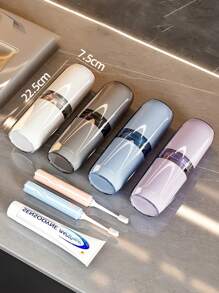 便携式旅行牙刷盒套装，带盖漱口杯牙膏牙膏盒牙刷收纳盒漱口杯便携式牙刷收纳盒，旅行漱口杯，防水牙膏架容器，商务旅行用玻璃杯，旅行必需品 - 彩色 - 查看 1