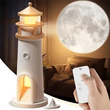 1pc Lighthouse Night Light With A Clear Moon Projection Image, Sensitive Human Body Sensing Switch And Long-Brightness Function That Can Be Switched, Suitable For Many Scene Atmospheres
