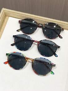 Oval Frame Floral Fashion Fashion Glasses - Casual Style, PC Material, Grey Lenses, Suitable For Outdoor And Party Wear, Eyewear Accessories