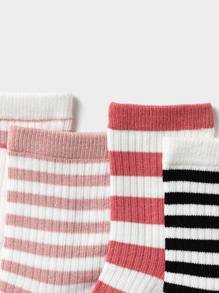 Balabala 4 Pairs Kids' Socks, Autumn Striped Mid-Calf Socks, Boys' & Girls'