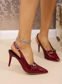 Red Patent Leather High Heel Sandals, 2025 Summer New European & American Elegant Lady Square Toe Stiletto Heels For Women