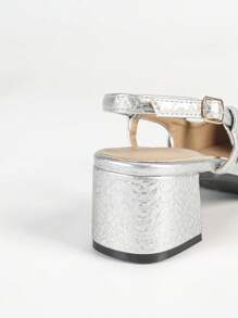 Women's Pointed Toe Chunky Heel Open Back Fashion Sandals - Silver - View 3