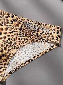 paquete de 3 calzoncillos bóxer para hombre con sostén 3D, estampado de letra sexy y de leopardo, de seda fría