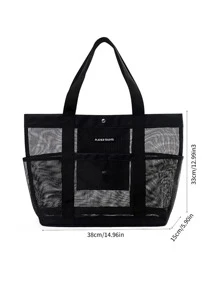 1PC Large Mesh Beach Bag - Sandproof Swim Tote Bag Oversized For Family Foldable Lightweight Pool Boat Bag With Zipper And Extra Pockets For Toys & Vacation Beach Cruise Essentials