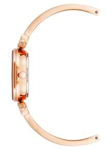 Anne Klein ساعة سوار ذهبية وردية اللون بحجر كوارتز للنساء، ساعة فاخرة مرصعة بالماس مع قرص من صدف اللؤلؤ الوردي الفاتح، ساعة أنيقة للاستخدام اليومي، هدية ساعة أنيقة للسيدات، AK/1980BMRG