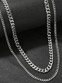 2 件/套男士简约链环项链，不锈钢复古嘻哈珠宝，适合派对和休闲穿着，时尚百搭精致配饰，男友生日/父亲节/节日礼物