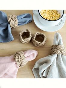 2-8 件手工编织亚麻餐巾环，带花卉设计 - 天然黄麻材料，适用于航海主题餐桌装饰，非常适合派对、婚礼、生日和用餐氛围、节日、聚会、酒店餐桌装饰 - 彩色 - 查看 2