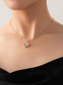 1 件女士可爱 3D 几何方形吊坠项链，带金色心形吊饰，精美珠宝礼物，适合情人节、女士、女孩、青少年 - 金色 - 查看 5