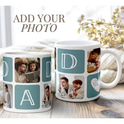 One Piece 11oz Custom Dad/Mom Photo Mugs,High Quality Mugs With Different Color,Custom Gift Collage Sentimental Keepsake Ceramic,Father/Mother Birthday Present Customizable Text Coffee Cup