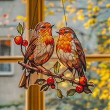 1 Peça Apanhador de Luz de Pássaro Robin Acrílico Vibrante (8" X 8") - Decoração Colorida Pendurada na Janela com Pássaro Realista e Bagas Vermelhas, Perfeito para Jardim, Varanda, Decoração da Sala de Estar - Presente de Inauguração e Aniversário Ideal para Amigos e Familiares, Decoração de Pássaro