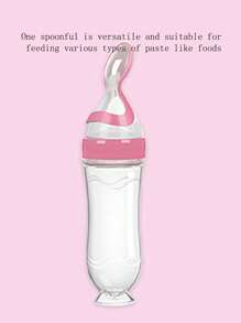 1 件婴儿食物挤压瓶，带勺硅胶婴儿奶瓶，儿童辅食喂食器，适用于果泥，男女通用粉色/蓝色 - 粉色 - 查看 1