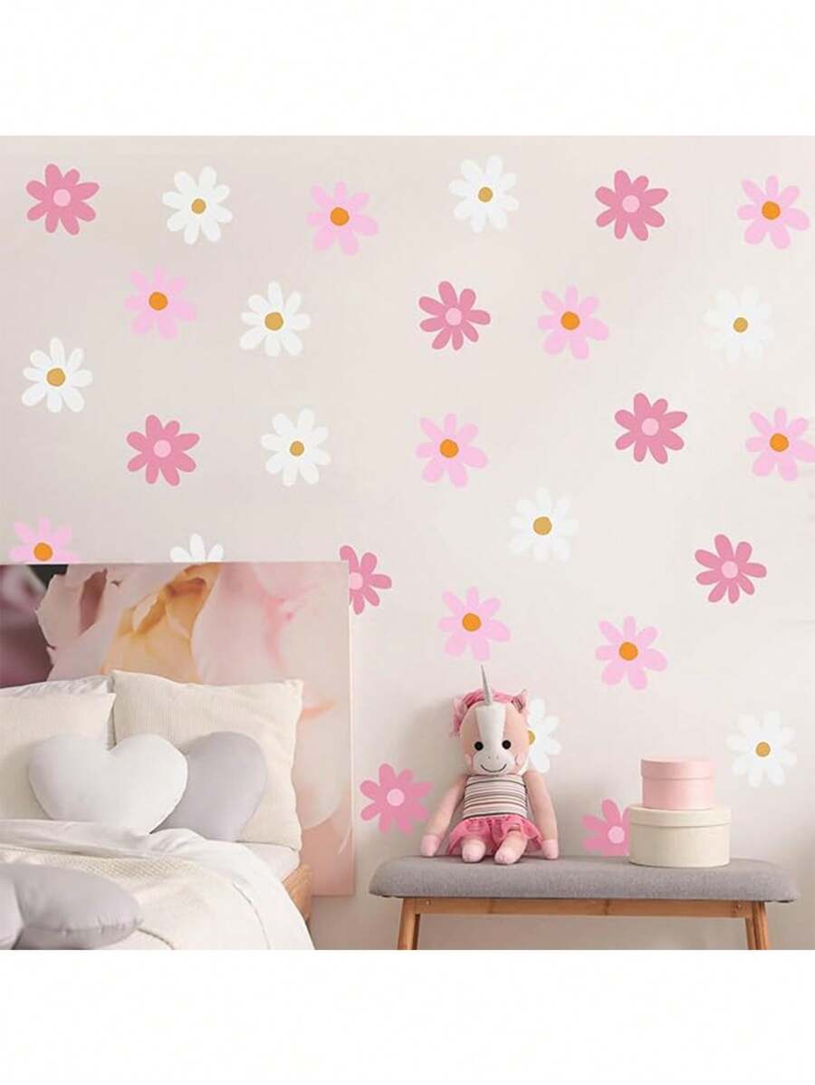 36pcs Creative Bohemian Home Decorations Daisy Wall Decal Flower Vinyl Wall Decals Daisy Decals Floral Decals Peel And Stick Daisy Stickers For Kids Nursery Wall Art Bedroom Living Room(Size:8.26*11.41in*6 Sheets) - Multicolor - View 1