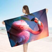 1pc Oversized Flamingo Printed Beach Towel, Extra Large Ultra Soft Quick Dry Beach Blanket - Skin-Friendly And Portable, Suitable For Fun Trips, Yoga, Picnics And Pool Parties