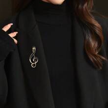 1pc Musical Note Shaped Metal Lapel Pin, Simple & Elegant Design For Suit/Shirt, Unisex - Gold - View 5