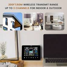 Wireless Weather Station Digital Thermometer Indoor Outdoor Weather Clock Sensor - 黑色 - 查看 8
