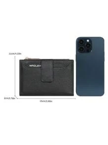 复古纯色短款钱包 便携式双折零钱包 女士信用卡夹钱包 钱包 迷你钱包 小钱包 - 黑色 - 查看 4