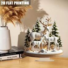 2D 平面 [雪林装饰] 雪林亚克力驯鹿桌面装饰，艺术装饰风格，多用途，无需电力，适合圣诞节和节日展示，风格随机