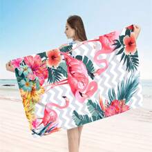 1pc Oversized Flamingo Printed Beach Towel, Extra Large Ultra Soft Quick Dry Beach Blanket - Skin-Friendly And Portable, Suitable For Fun Trips, Yoga, Picnics And Pool Parties