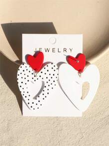 1 对女士圆点陶瓷纹理镂空大心形亚克力浪漫可爱耳环 - 彩色 - 查看 7