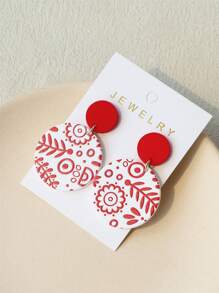 1 Pair Women Minimalist Floral Printed Resin Acrylic Round Elegant Cute Earrings