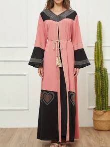 Elegant Loose Fit Long Sleeve Women Robe Kaftan Jalabiya Arabian Long Dress - Multicolor - View 1