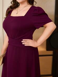 DEARCASE Plus Size Elegant Puff Sleeve Waist Dress - Grape Purple - View 5