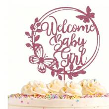 1 Pc Welcome Baby Girl Cake Topper - Rose Golden Glitter - For Baby Shower, Birthday Party & Gender Reveal - Baby Girl Decorations - Perfect Gift For Expecting Parents