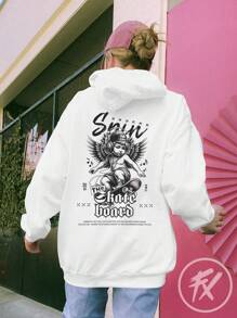 Blusa Moletom  Anjo Skateboard Retrô Thug Life Dóllar Fire CANGURU 2349 Fluxo Fx - Branco - Visão 5