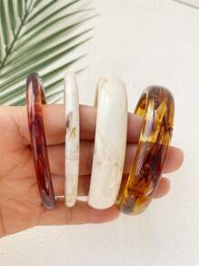 4 件复古树脂琥珀纹理亚克力手镯，时尚百搭，适合女性日常佩戴 - 多色4件式手鐲 - 查看 12