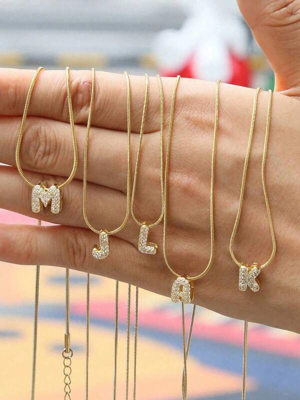 Small Chunky Alphabet Balloon 3D Letter Initials Gold Plated Pendant Necklace For Women Personalized Jewelry