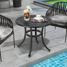 Cast Aluminum Patio Table 24''Outdoor Round Side Table Anti-Rust Coffee Bistro Table - Antique Brown - View 2