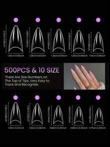 500Pcs Stiletto Nail Tips Half Cover Soft Gel Nail Tips Medium Stiletto False Nails Almond Shape Curved Nail Tips For Acrylic Nails Salon DIY 10Sizes - White - View 4