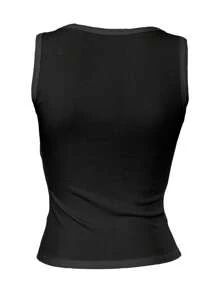 Women's Summer Fitted Tank Tops Solid Color Sleeveless Slash Neck Going Out Tops - Black - View 6