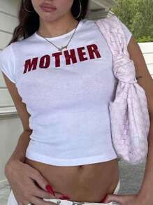 Women Y2K Baby Tees Tops Letter Graphics Short Sleeve Crewneck T Shirts Crop Tops Summer Slim Fit Shirt Going Out Tops Streetwear - trắng - Xem 1