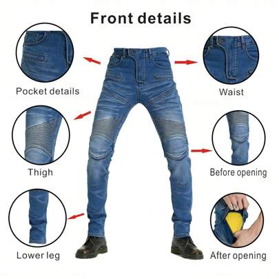 Motorcycle Pants For Men,Motorcycle Jeans For Men Motorcycle Pants Riding Jeans Men Motorcycle Outdoor Cycling Pants, - With Slanted Pockets, Detachable Knee Pads, Motorcycle Equipment, Motorcycle Riding Pants, Straight Leg, Slanted Pockets Machine Washable ﻿